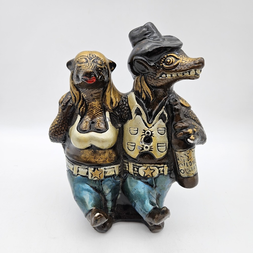 Vintage Lone Star Beer Two Step Dancing Armadillos Advertisement Chalkware 7.5"